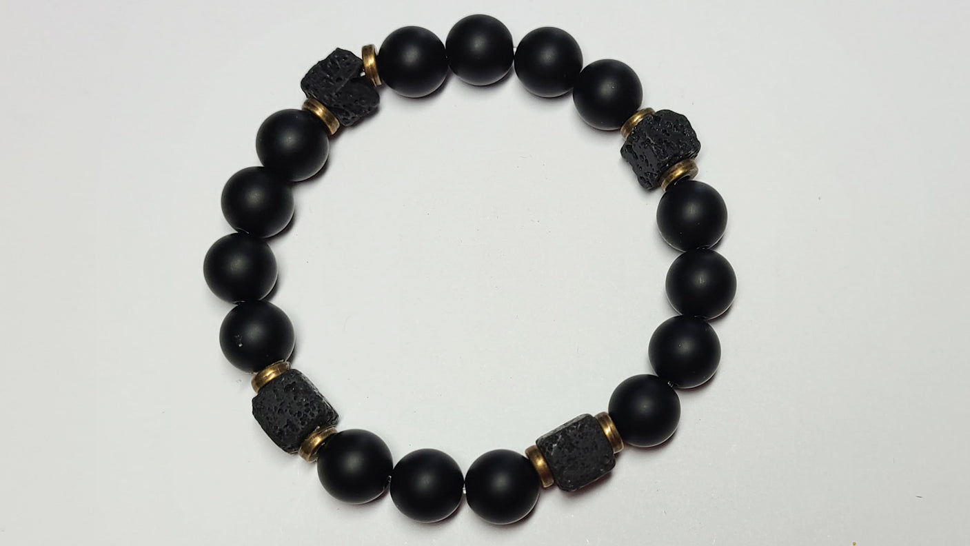 Men's Matte Onyx Square Lava Bead Bracelet