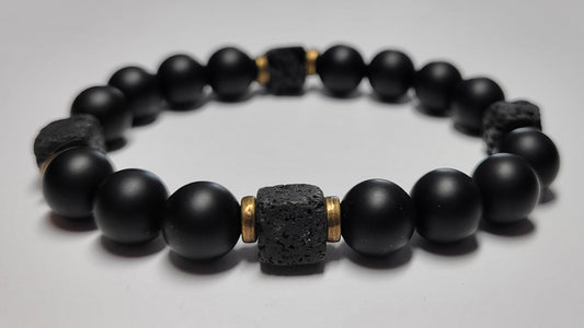 Men's Matte Onyx Square Lava Bead Bracelet